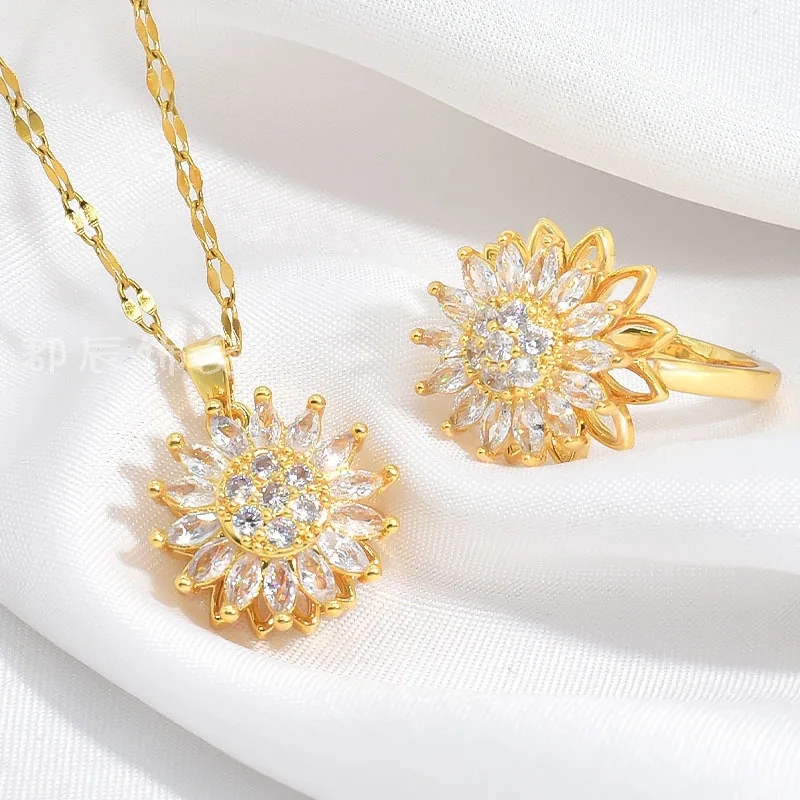 Beliebte Rota-Sonnenblumen-Halskette für Damen mit Mikro-Intarsien mit Diamanten, Nischendesign, einfache Mode, Direktverkauf ab Werk 3