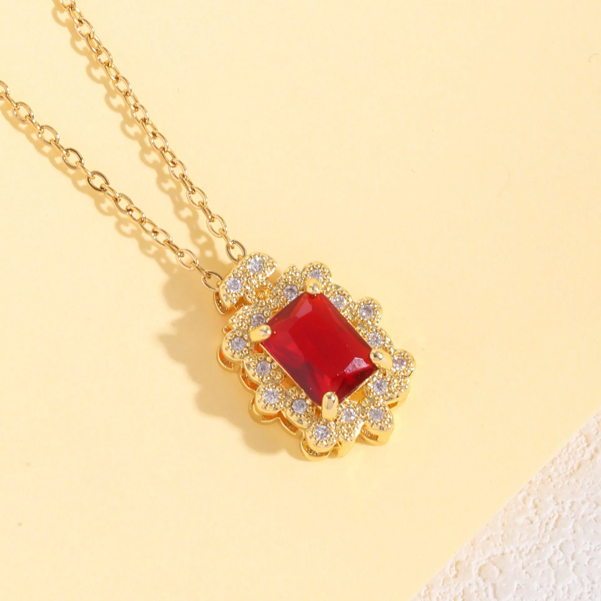Light luxury ruby jewelry set temperament full diamond zircon necklace heavy industry ring earrings stud copper micro inlay j