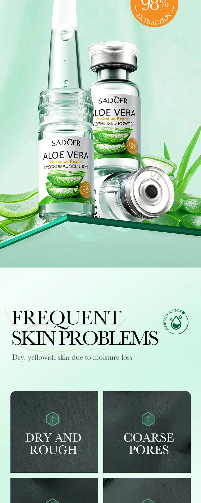 SADOER Aloe Repair & Revitalizing Freeze-Dried Powder Mask Combo close-up details, suitable for sensitive skin, fine powder t