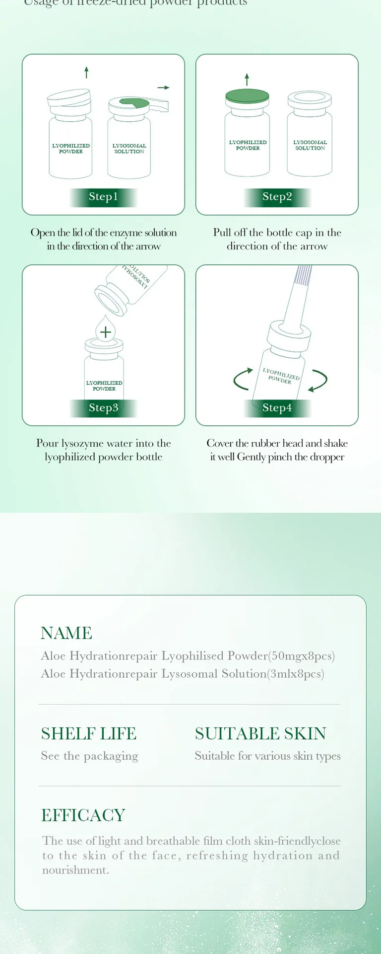 SADOER Aloe Freeze-Dried Powder Mask Set individual small packaging display, portable, hygienic, and sensitive-skin friendly.