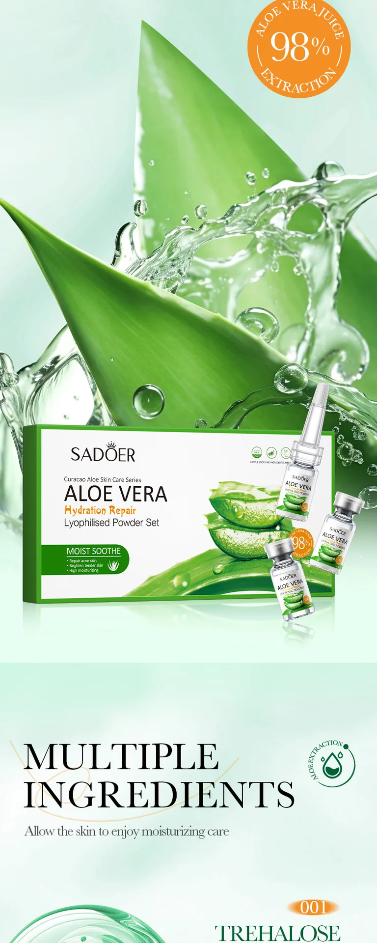 Comparison of SADOER Aloe Repair Freeze-Dried Powder Mask before and after use, revitalizing and repairing effects for sensit