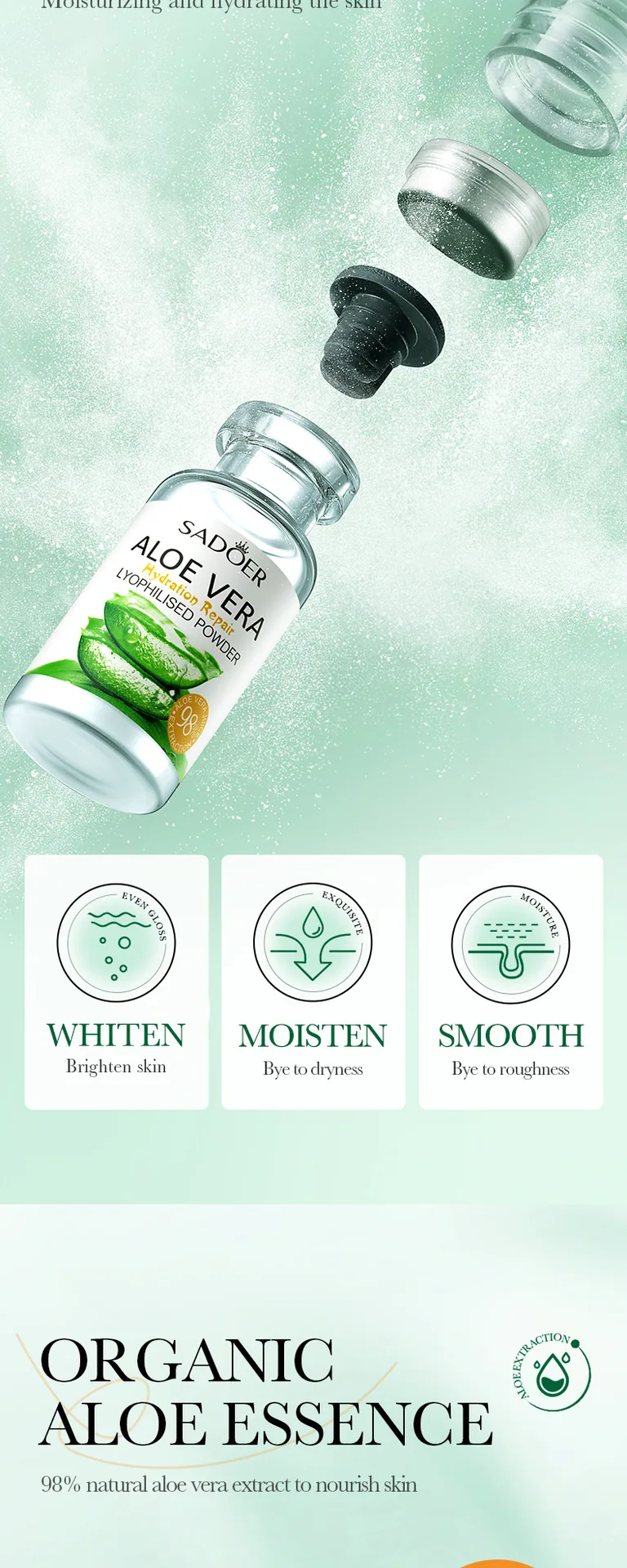 SADOER Aloe Freeze-Dried Powder Repair & Revitalizing Mask cross-border export specification and size labeling, unit: pcs