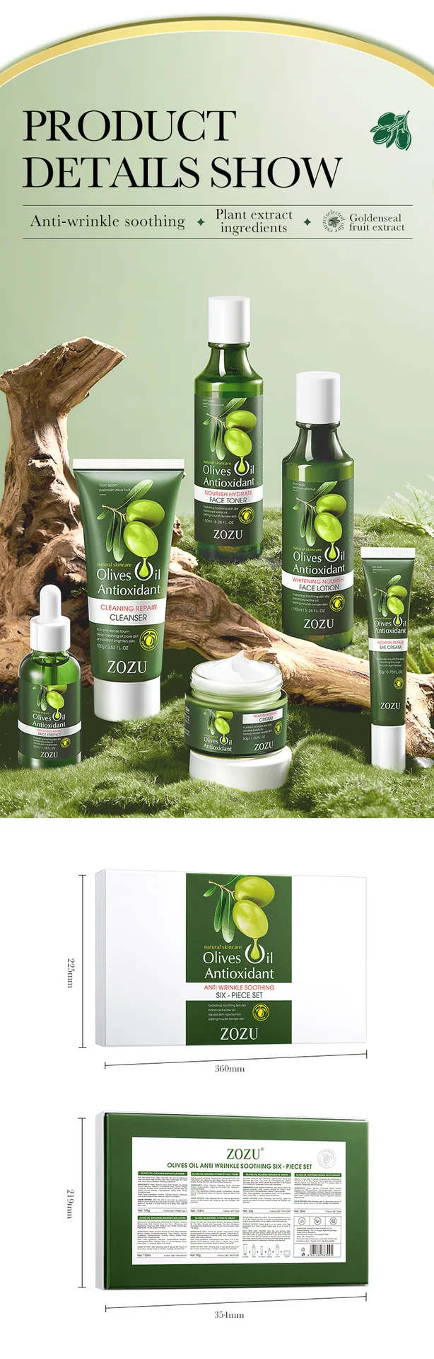 ZOZU Olive Six Piece Set Multi Specification Style Comparison, Anti Wrinkle Soothing Moisturizing, Men's Skincare Set Wholesa