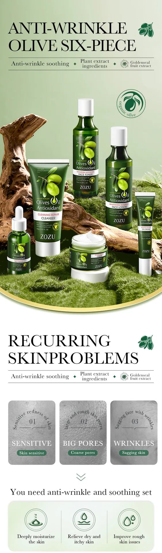 ZOZU Olive Anti Wrinkle Soothing 6-piece Moisturizing Skincare Set Boxed Cross border E-commerce Men's Skincare Product, 17th