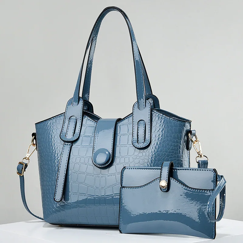 【Womens Bag】Patent leather shiny face mother bag 2024 new soft leather stone pattern handbag with large capacity one shoulder 2