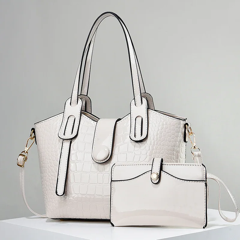 【Womens Bag】Patent leather shiny face mother bag 2024 new soft leather stone pattern handbag with large capacity one should