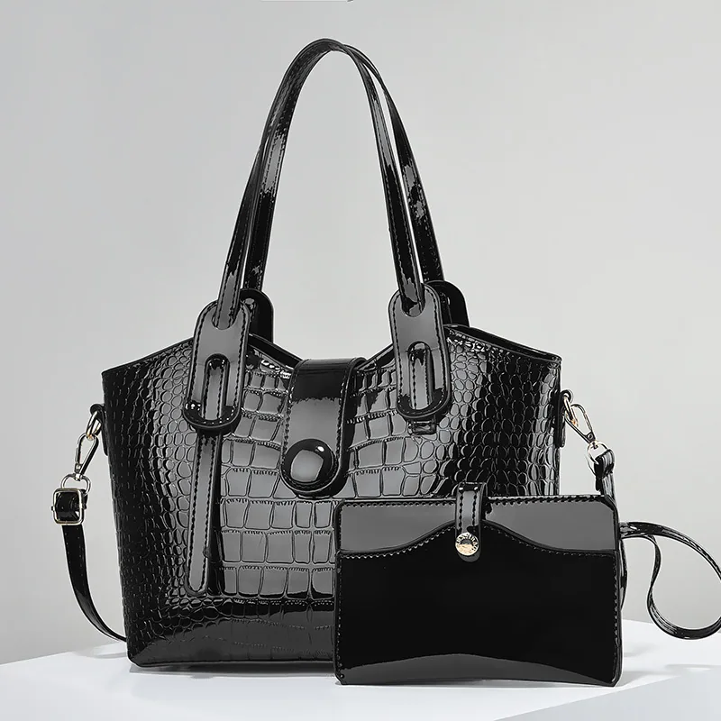 【Womens Bag】Patent leather shiny face mother bag 2024 new soft leather stone pattern handbag with large capacity one shoulder 4