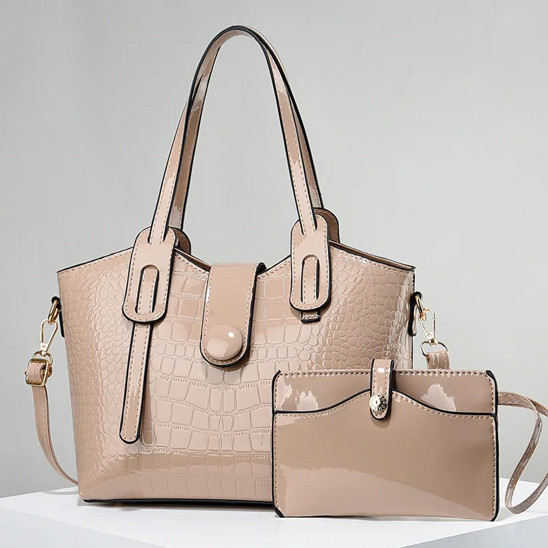 【Womens Bag】Patent leather shiny face mother bag 2024 new soft leather stone pattern handbag with large capacity one shoulder 3