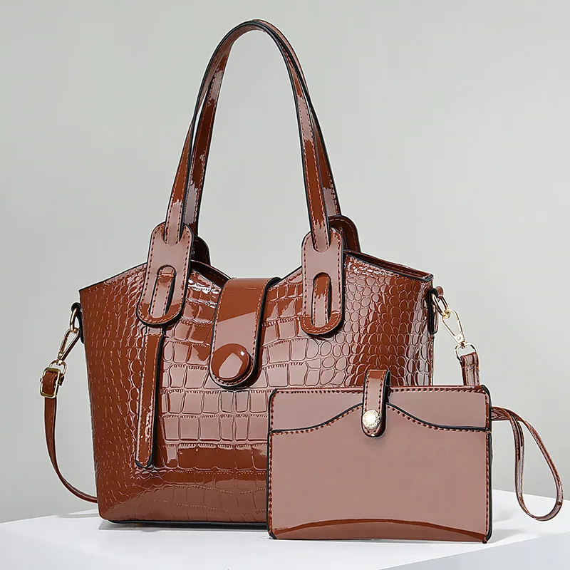 【Womens Bag】Patent leather shiny face mother bag 2024 new soft leather stone pattern handbag with large capacity one shoulder 5