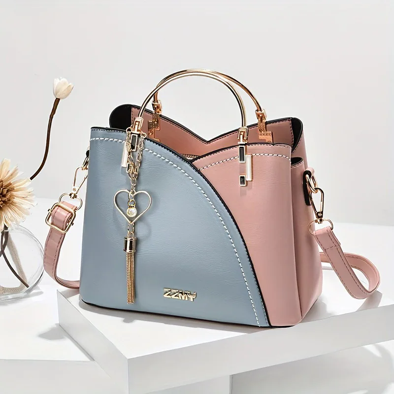 Womens Bag 2024 New Trendy Handbag Korean Edition Color Contrasting Large Capacity Fashion Single Shoulder Crossbody Bag One Pie 14