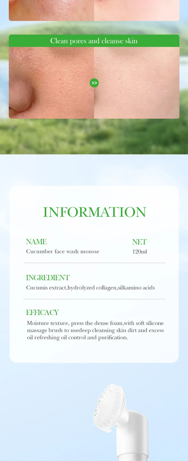 SADOER Cucumber Amino Acid Cleansing Mousse Pump Head Packaging Details Cross border Wholesale Facial Cleansing