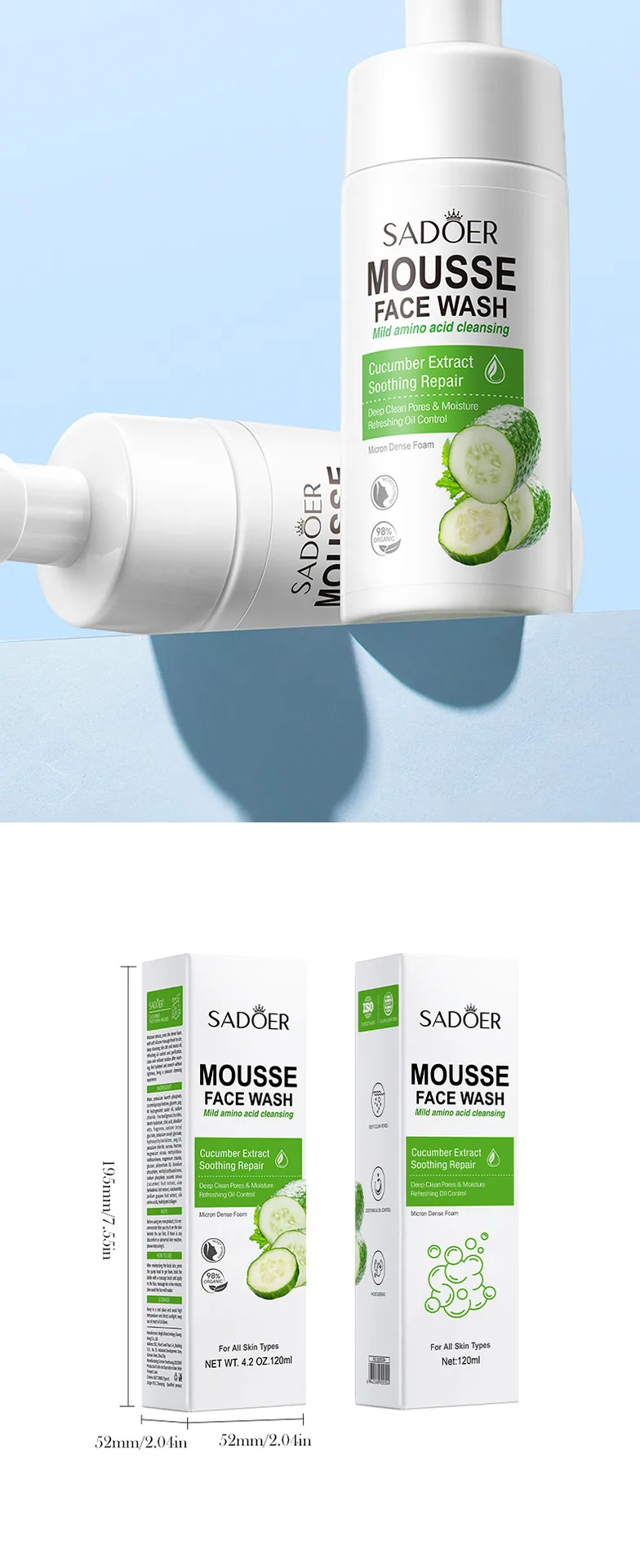 SADOER Cucumber Amino Acid Facial Cleansing Mousse Delicate foam is gentle, not tight and clean
