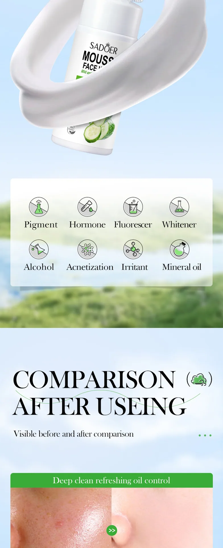 SADOER Amino Acid Cleansing Mousse Usage Scenarios Daily Facial Cleaning and Skincare Steps