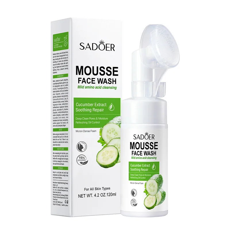 SADOER cucumber amino acid cleansing mousse bottle size labeling diagram, clear display of capacity specifications, wholesale
