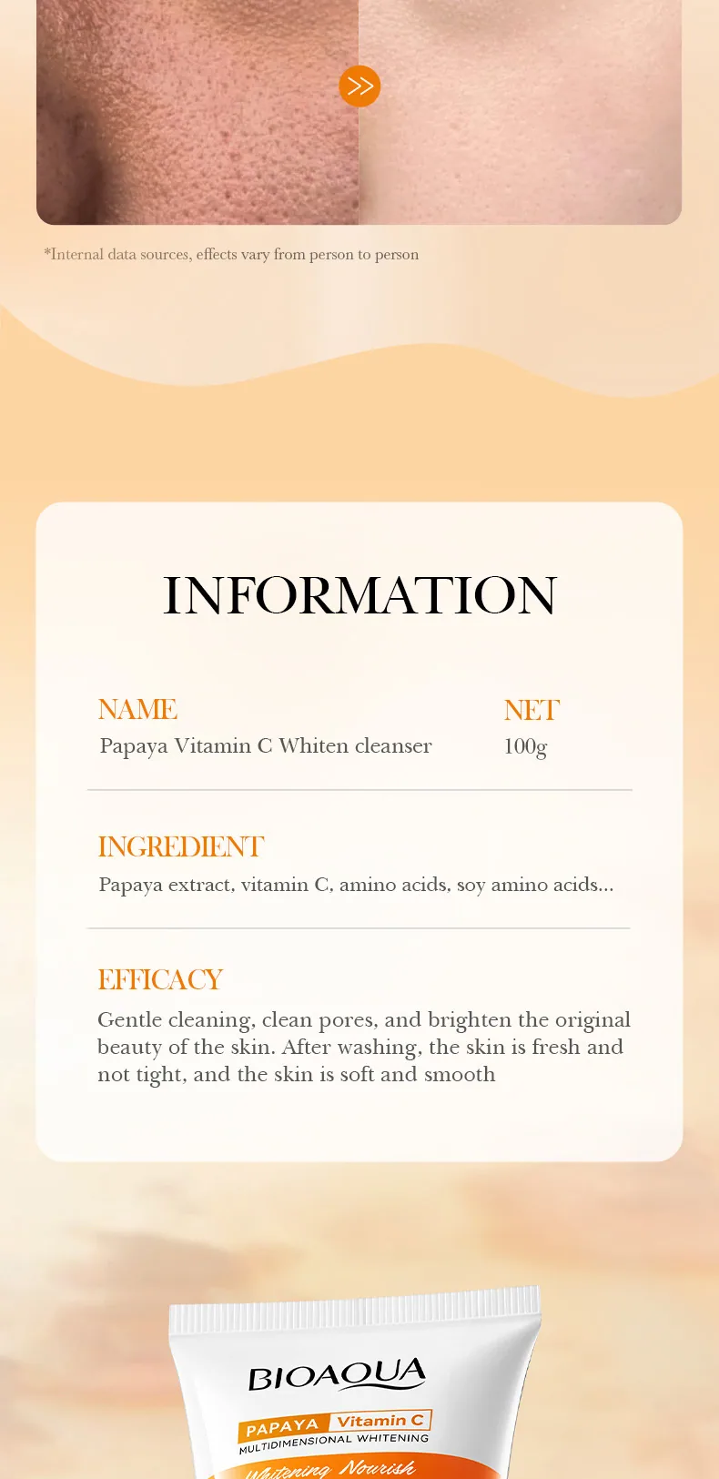 Papaya Vitamin C Whitening Cleanser, Multi-size and Style Display, Cross-border Foreign Trade Wholesale, Yiwu Ouo Import and 