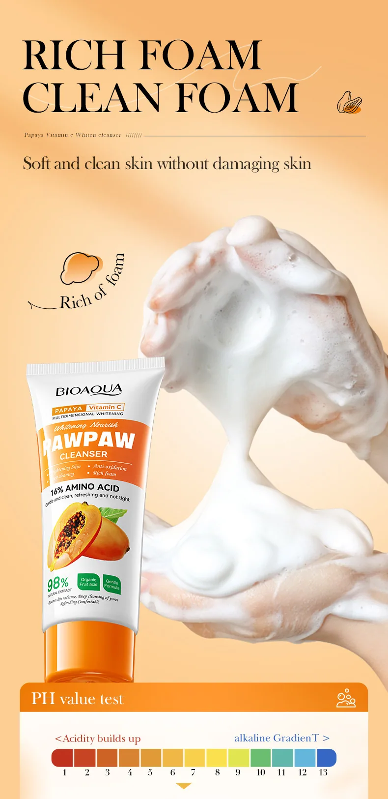 Export packaging display of BIOAOUA papaya cleanser, cross-border foreign trade wholesale in full carton, quality guaranteed