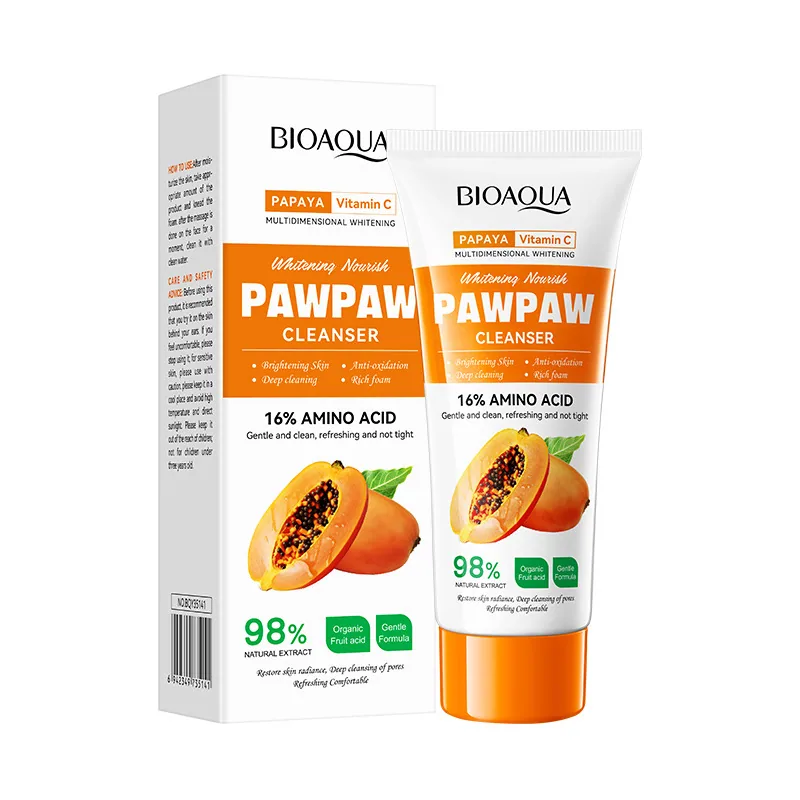 Papaya Vitamin C Whitening Cleanser - Close-up of Tube Body Details, Creamy Texture, Gentle Cleansing - Yiwu Ooeu Import and 