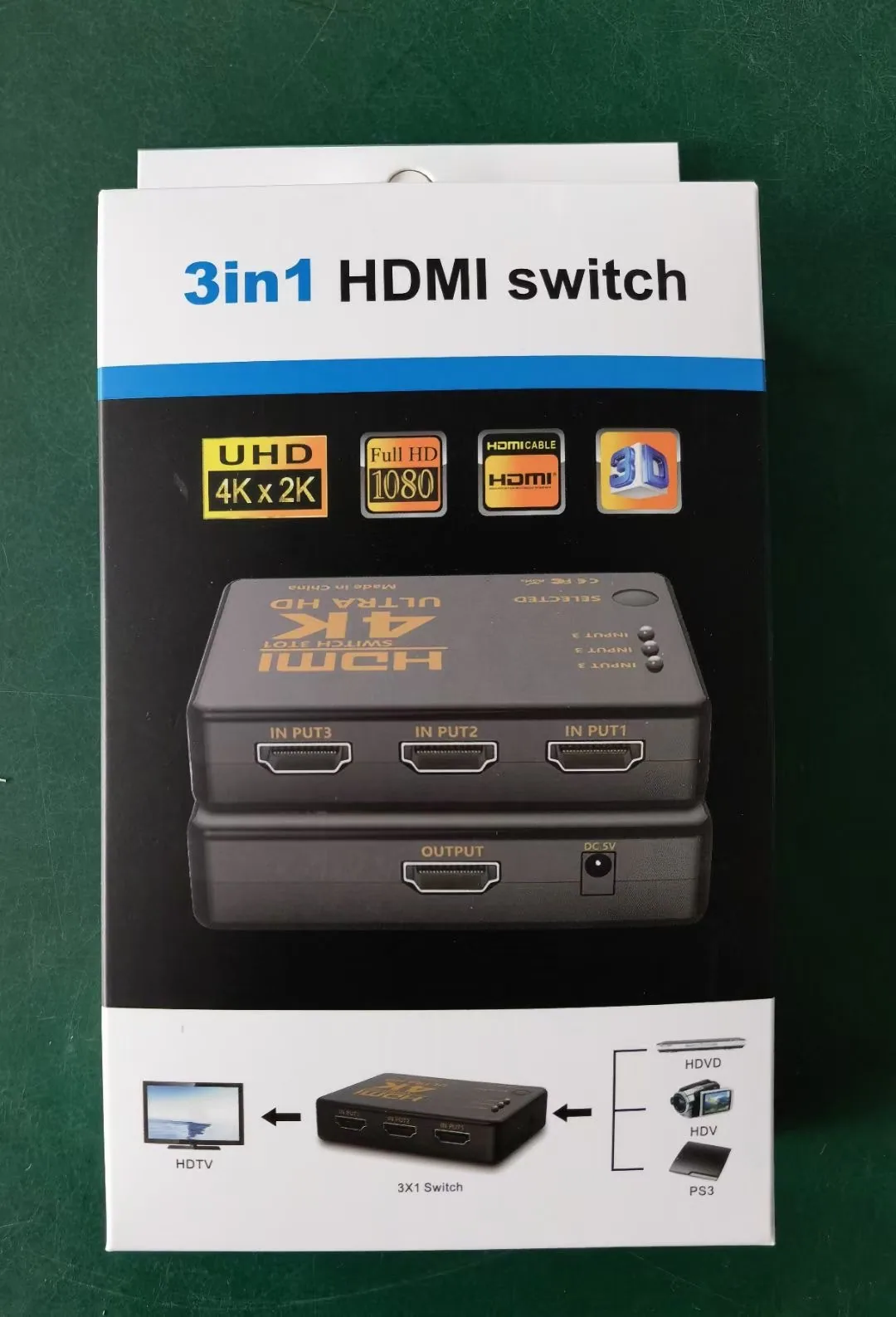 HDMI switcher, three in one out splitter, 4K high-definition converter, 3-in one set-top box, connected to monitor - Set Top Box 2