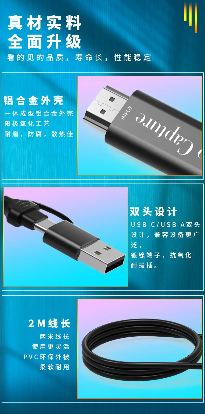 Dual head video capture card Video capture Game live video capture card HDMI to USB3.0 16