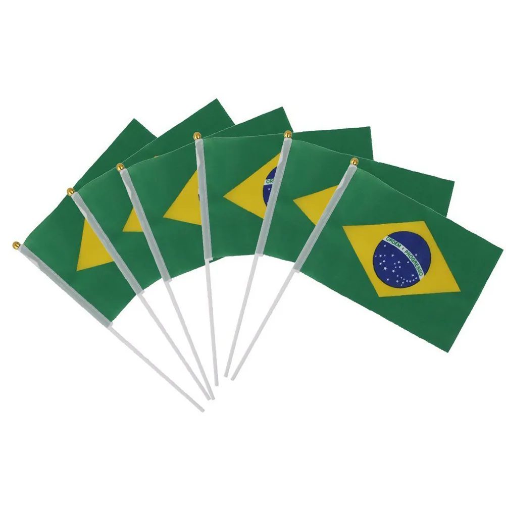 No. 8 Brazilian flag 14 * 21cm polyester flag manufacturer Brazil hand-cranked national flag spot wholesale including rod - Flags, Banners & Accessories 2