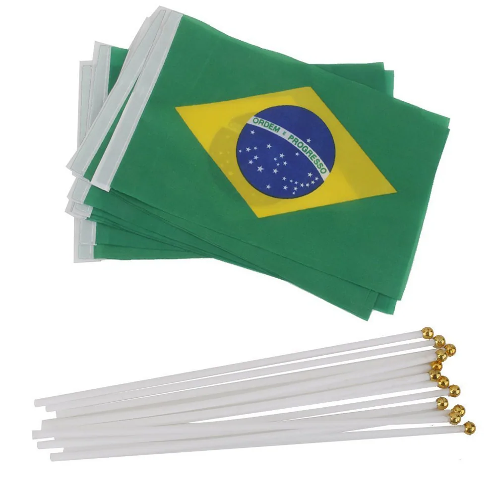 No. 8 Brazilian flag 14 * 21cm polyester flag manufacturer Brazil hand-cranked national flag spot wholesale including rod - Flags, Banners & Accessories 4