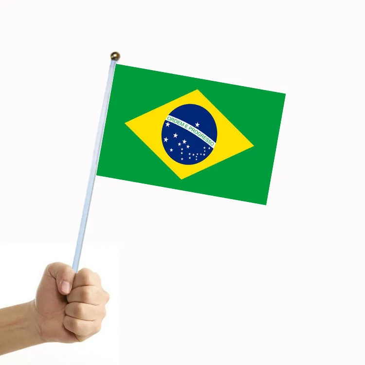 No. 8 Brazilian flag 14 * 21cm polyester flag manufacturer Brazil hand-cranked national flag spot wholesale including rod - Flags, Banners & Accessories