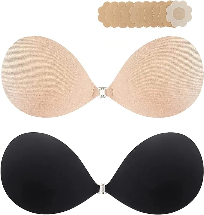 2023 Newest Super Sticky Adhesive Push Up Bra Invisible Strapless Backless Lift Bra for Women with Nipple Paste