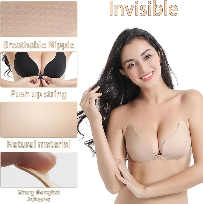 2-piece adhesive bra size labeling, one size adjustable, suitable for various bust sizes, strapless backless bra specificatio
