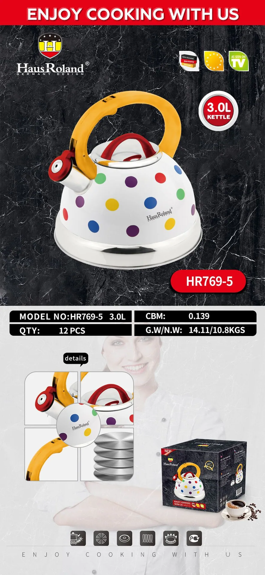 New Household Gas Kettle Stainless Steel Color Polka Dot Buzzer Kettle 3L Water Boiling Buzzer Open Kettle 4