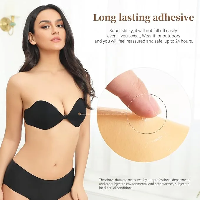 Adhesive Bra Sticky Bra Push Up 2 Pairs, Invisible Lift Up Bra with 2 Pairs of Nipple Cups Strapless Backless Bra