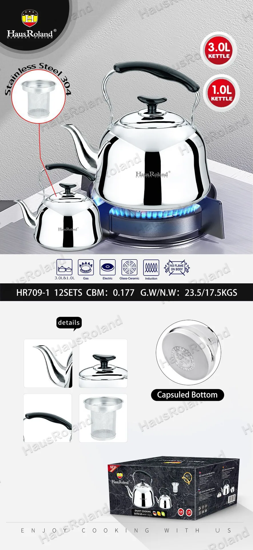 Spot 304 stainless steel household Zhongbao teapot gas induction cooker universal double bottom non-magnetic factory direct sale 7