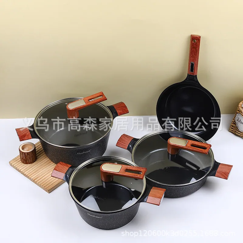 aluminum pan set, soup pan, frying pan, non-stick pan set, gas stove, induction cooker universal