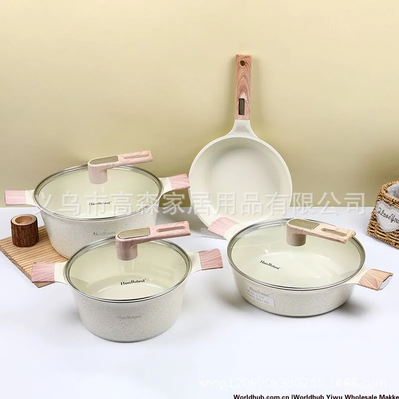 Juego de ollas de aluminio, olla para sopa, sartén, juego de ollas antiadherentes, compatible con estufa de gas e inducción 2