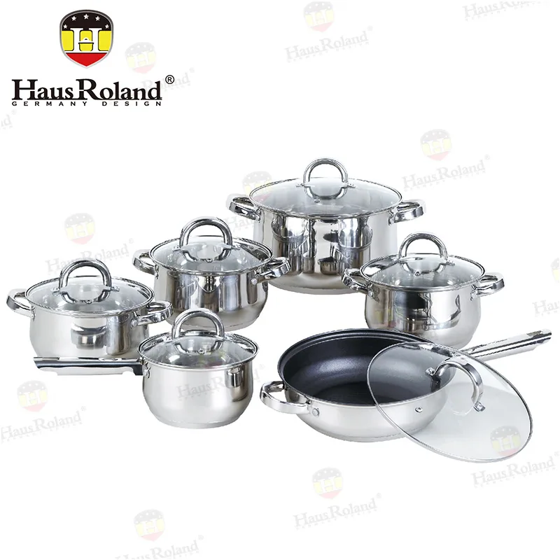 HausRoland Household Pot 12pc Stainless Steel Bottom Soup Pot Flat Bottom Non-stick Wok Stew Pot Milk Pot 2