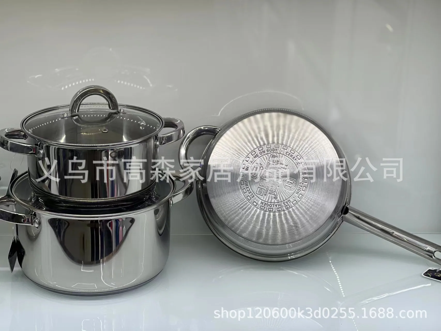 HausRoland Household Pot 12pc Stainless Steel Bottom Soup Pot Flat Bottom Non-stick Wok Stew Pot Milk Pot 5