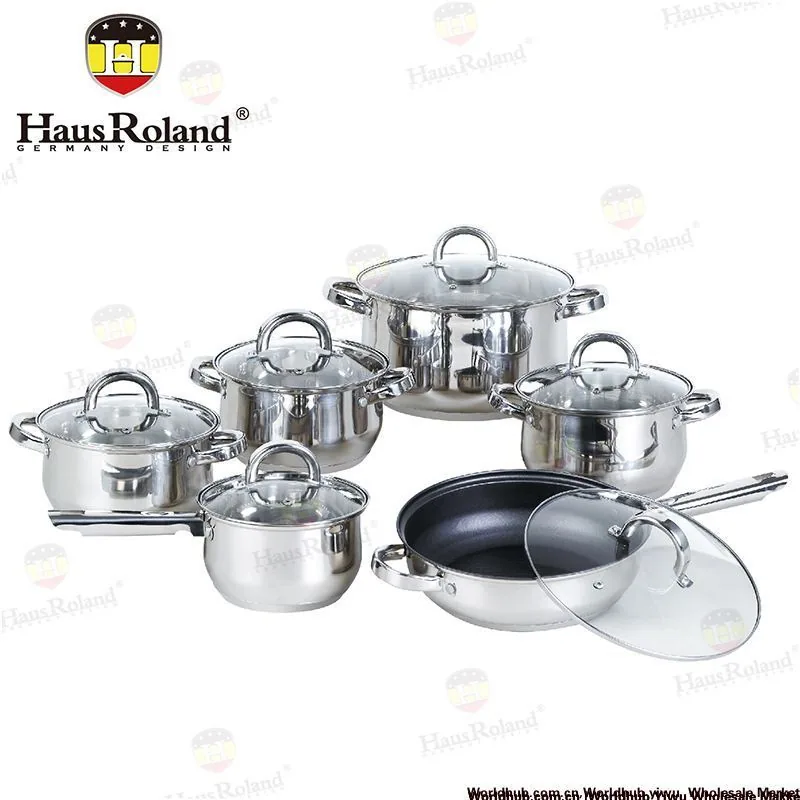 HausRoland Household Pot 12pc Stainless Steel Bottom Soup Pot Flat Bottom Non-stick Wok Stew Pot Milk Pot