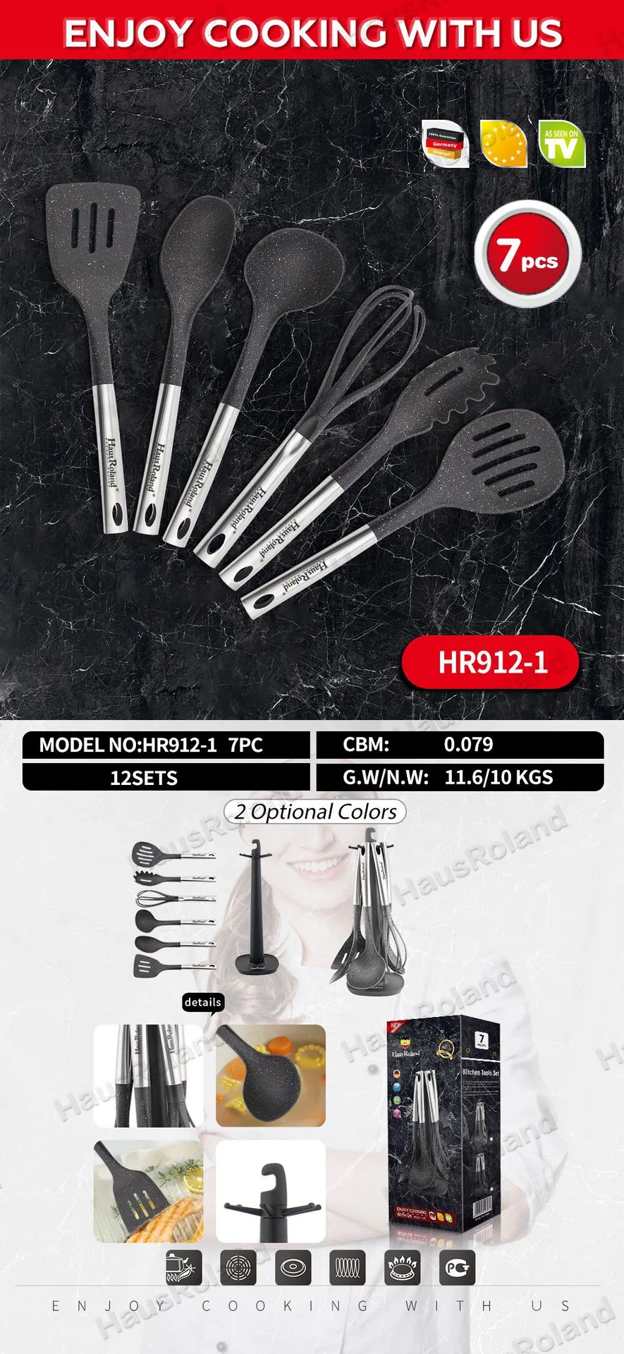 Non-stick pan, high temperature resistant nylon spatula, rice spoon, frying spatula, egg salvager, hedge spoon, kitchen tool set 6