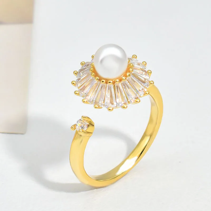 Summer hot-selling pearl ring rota sunflower jewelry opening adjus simple niche versatile copper accessories 7