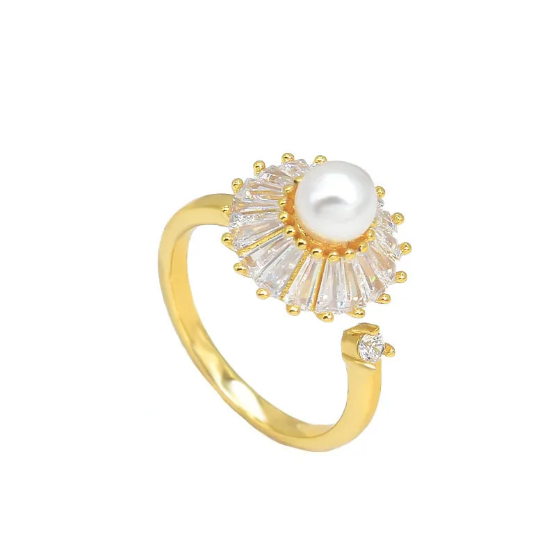 Summer hot-selling pearl ring rota sunflower jewelry opening adjus simple niche versatile copper accessories 4