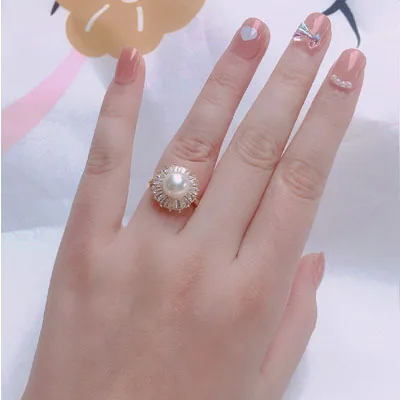 Summer hot-selling pearl ring rota sunflower jewelry opening adjus simple niche versatile copper accessories 3
