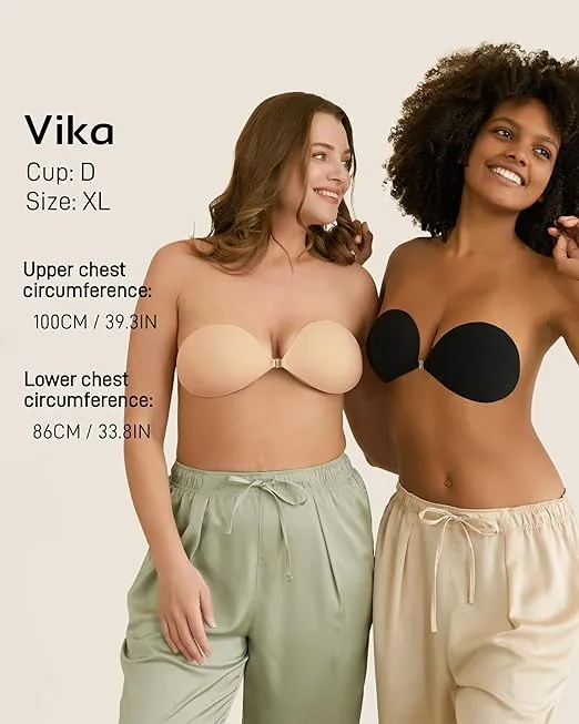 Strapless silicone bra wearing scene picture paired with backless dress, invisible gathering anti slip chest patch suitable f