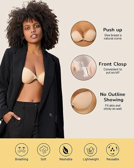 Adhesive silicone bra details close-up, skin friendly material, high-strength adhesive, no steel ring, no shoulder strap, inv