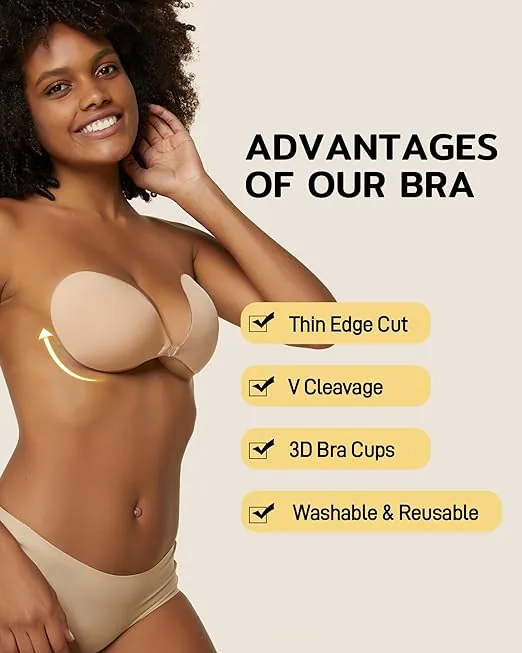 Adhesive Bra Strapless Adhesive Invisible Pushup Silicone Bra for Backless Dress with Nipple Covering