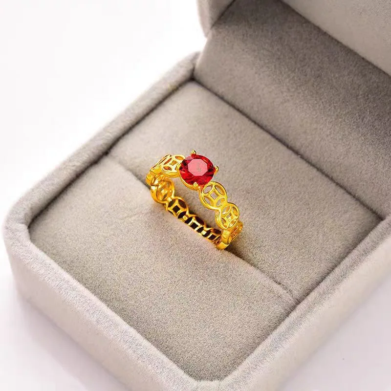 New Chinese copper coin ring womens retro versatile, rolling wealth inlaid zircon opening adjus ring jewelry 2