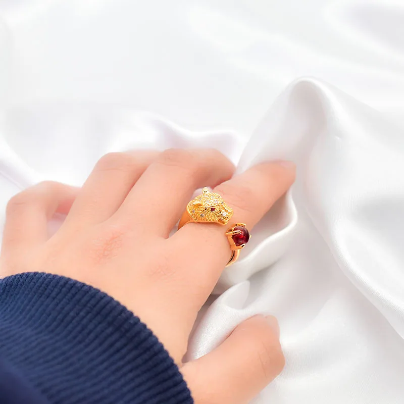 Cross-border hot-selling leopard head ring fashion trend atmosphere micro-inlaid zircon opening adjus ring summer explosion 2