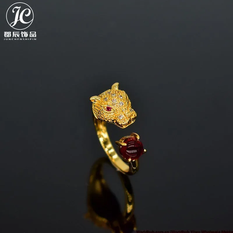 Cross-border hot-selling leopard head ring fashion trend atmosphere micro-inlaid zircon opening adjus ring summer explosion