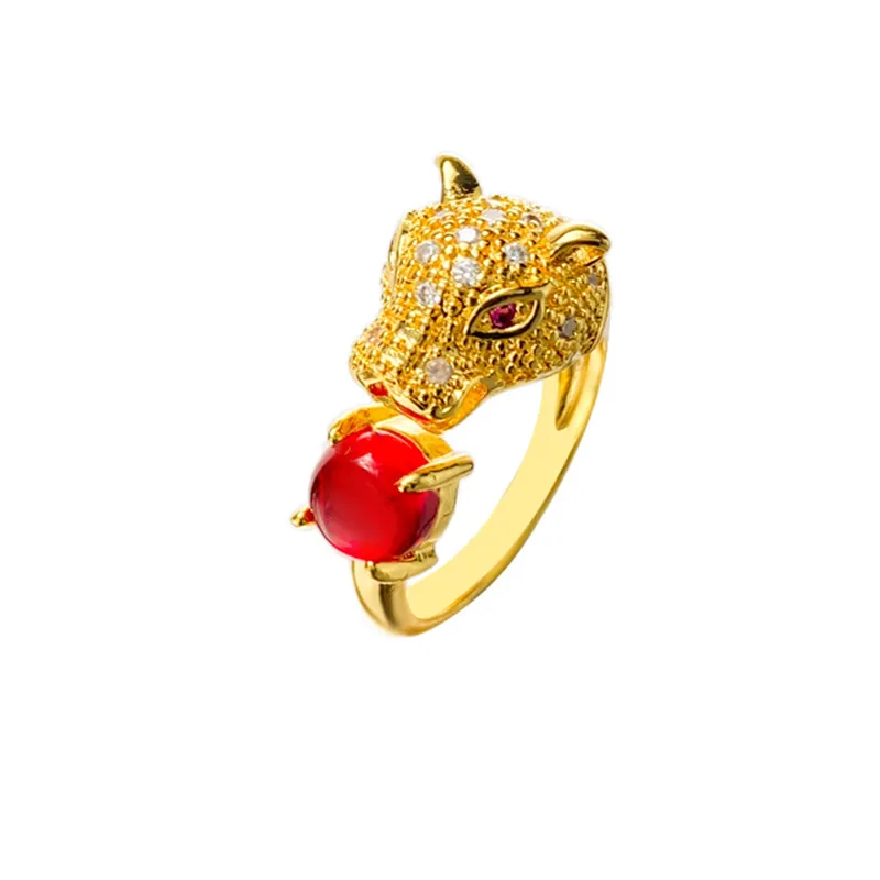 Cross-border hot-selling leopard head ring fashion trend atmosphere micro-inlaid zircon opening adjus ring summer explosion 3
