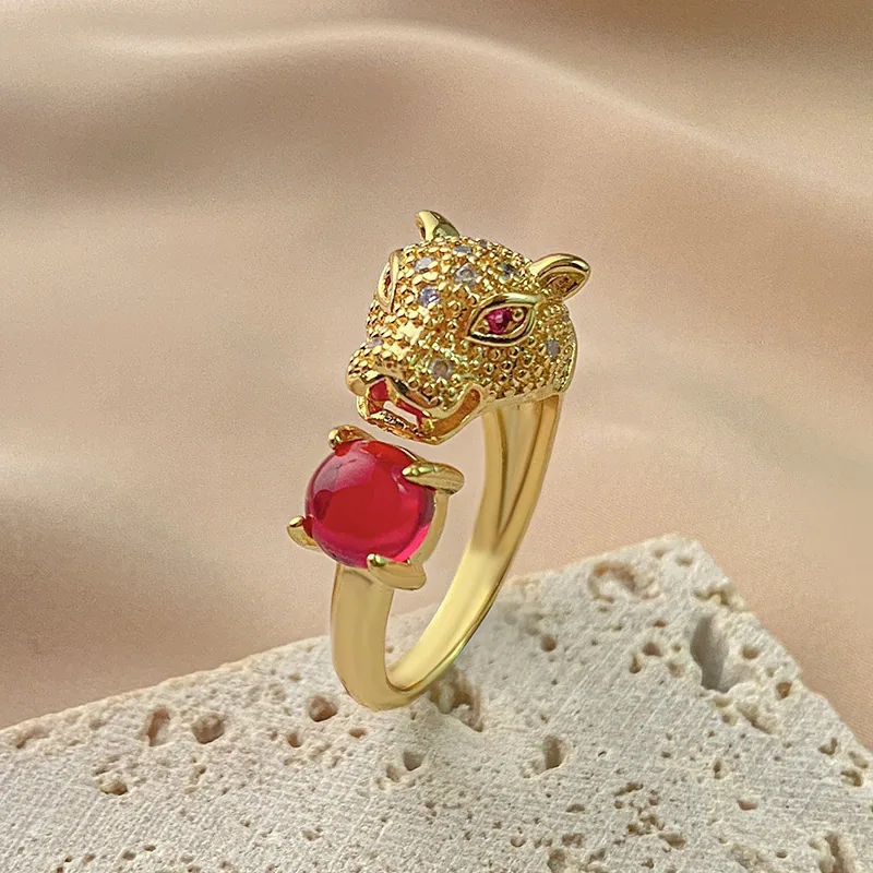 Cross-border hot-selling leopard head ring fashion trend atmosphere micro-inlaid zircon opening adjus ring summer explosion 11