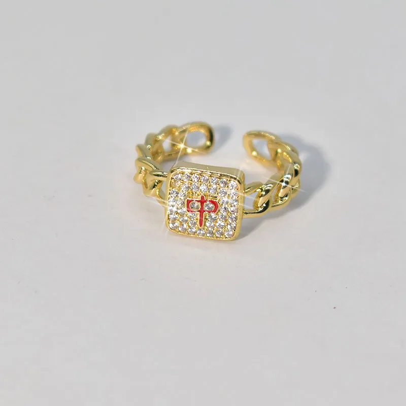New Chinese style red middle fortune ring female mahjong fortune, niche personality fashion light luxury high-end index finger o
