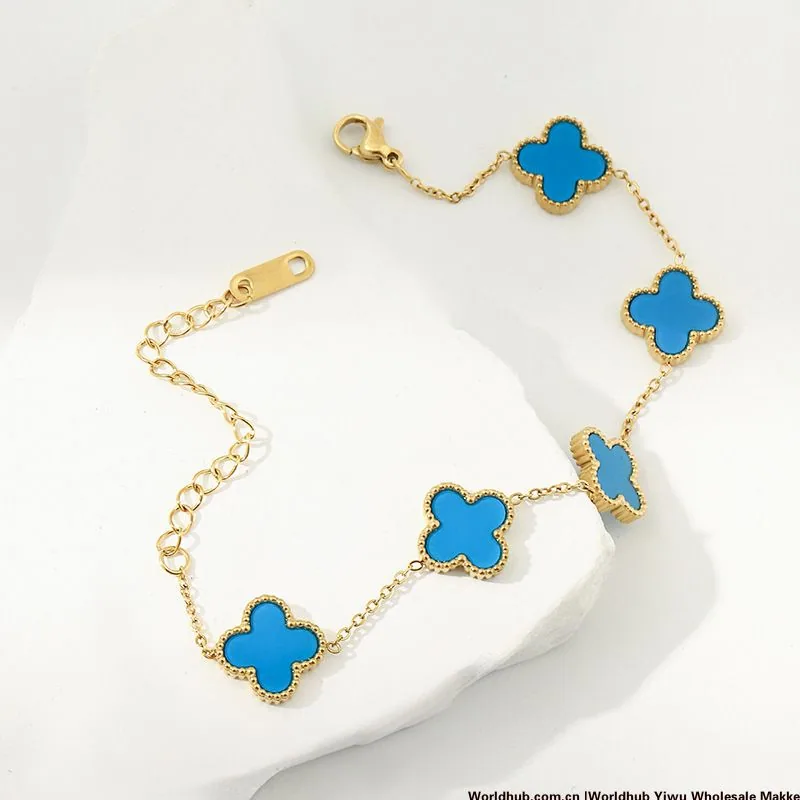 Cross-border hot-selling boutique titanium steel lucky four-leaf clover bracelet 18K gold color-preserving fashion temperament l - Bracelets & Bangles